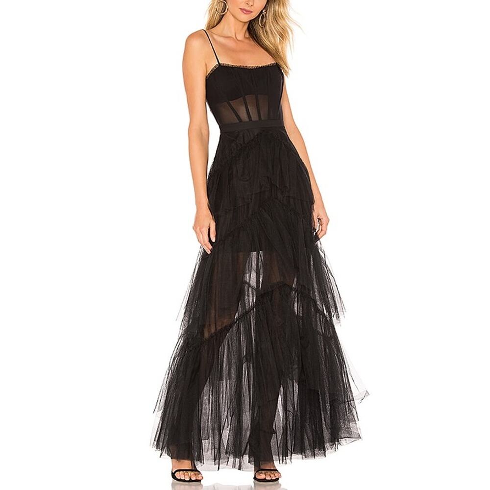 Bcbgmaxazria Corset Black Tulle Gown Size 6